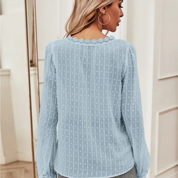 SHEIN Frenchy Swiss Dot Lace Panel Blouse - Picture 15 of 17